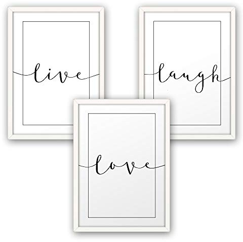Kreative Feder 3-teiliges Premium Poster-Set | Kunstdruck | live laugh love | Deko Bild für Ihre Wand | optional mit Rahmen | Wohnzimmer Schlafzimmer Modern Fine Art | DIN A4 / A3 (A3, weißer Rahmen)