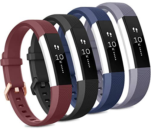 Tobfit 4er-Pack Armbänder kompatibel mit Fitbit Alta/Alta HR, weiches Sport-Silikon-Ersatzarmbänder für Damen und Herren, Größe S, Schwarz/Marineblau/Weinrot/Grau)