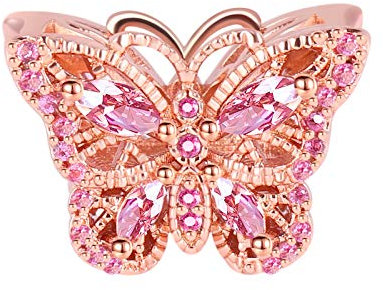 GNOCE Schmetterling Charm Perle Sterling Silber 18 Karat Roségold überzogen Charm mit Zirkonia Stein Passt Alle Armband/Halskette Mode Schmuck für Frauen Mädchen