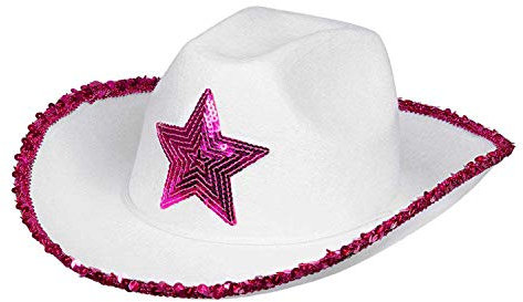 Boland 54376 - Hut Rodeo Star, pink-weiß, für Erwachsene, Cowboyhut mit Pailletten, Cowgirl, Karneval, Fasching, Fastnacht, Halloween, Mottoparty