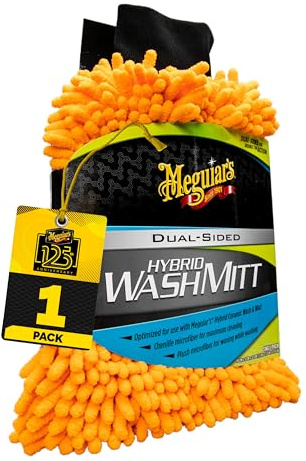Meguiar's Hybrid Wash Mitt, Dual Sided for Washing and Waxing, Clear Coat Safe and Reusable - 1 Mitt