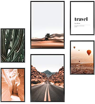 Heimlich® Premium Poster Set OHNE Bilderrahmen | 2 x DIN A3 & 4 x DIN A4 - ca. 30x42 & 21x30 | Stilvolle Poster Collagen mit passenden Bilder als Wanddeko » Kaktus Wüste Landschaft «