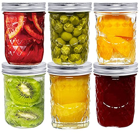 LONTOM 6 Pack Glass Jars with Lids, 250ml/8.8Oz Mason Jars with Lids, Leakproof Overnight Oats Jar, Wide Mouth Mason Jar, Clear Airtight Preserving Jars for Jams, Yogurt, Honey, Pickle, Beans, Spices