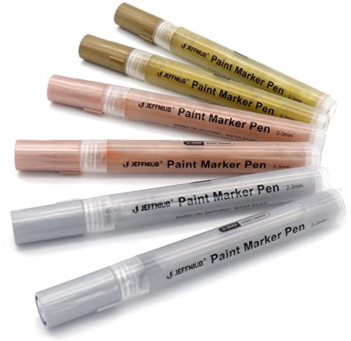 Rotuladores de pintura acrílica dorados, plateados, oro rosa, 2 – 3 mm de grosor, para pintura de rocas, madera, tela, vidrio, cerámica, lienzo, tarjetas, suministros para manualidades y manualidades
