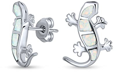 Bling Jewelry Nautische Tropische Urlaub Strand Grün Blau Erstellt Opal Gecko Eidechse Anhänger Halskette Für Frauen Teen .925 Sterling Silber