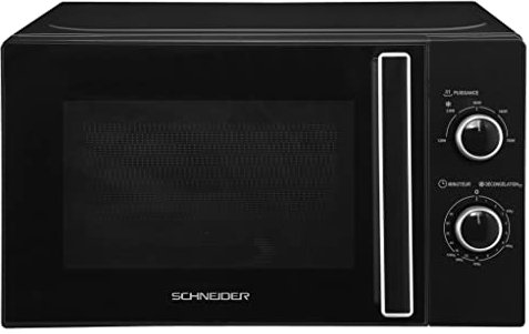 SCHNEIDER SCMW20SMB, Micro ondes solo, 20 litres, Fonction décongélation, 5 niveaux de puissance, Puissance (700W), Commande mécanique, Plateau tournant (25.5cm), Noir