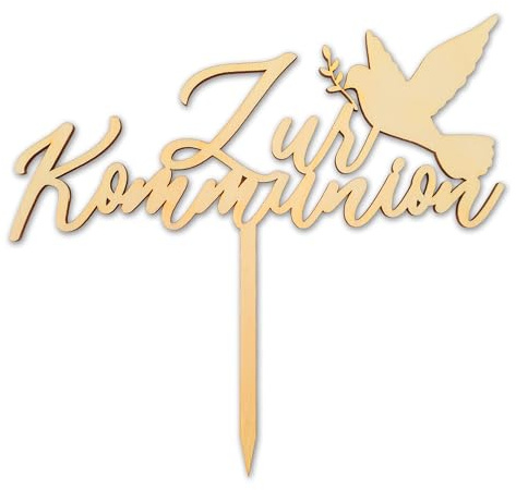 Cake Topper: Zur Kommunion | Tortenstecker Taube (Birke)
