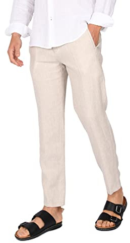 Ciabalù Pantalone Uomo Lino Elegante Pantaloni Capri Estivo Fresco e Comodi Tasca America Taglie Forti