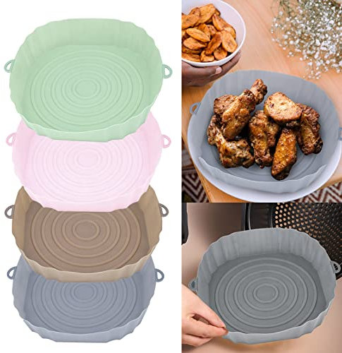 Souarts Heißluftfritteuse Silikonform Backblech ekig rund 19-22cm, Airfryer Zubehör Silikon Wiederverwendbar Universal Antihaft Luftfritteuse Matten, Luftfritteuse Tablett (4pcs, Bunt)