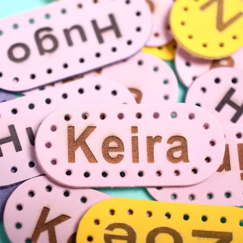 48 Stück personalisierte PU-Leder-Kleidungsetiketten, individuelles DIY-Etikett für Hüte, Taschen, Näh-Logo, Etiketten, zum Aufbügeln, Stoffetiketten zum Markieren Ihrer Kleidung (45 x 20 mm)