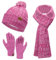 Bequemer Laden Damen Winter Warm Beanie Mütze Touchscreen Handschuhe Lang Schal Set mit Fleece Gefüttert, Thermo Wintermütze Strickmütze mit Bommel Schals Winterhandschuhe Frauen Geschenk, Rosenrot