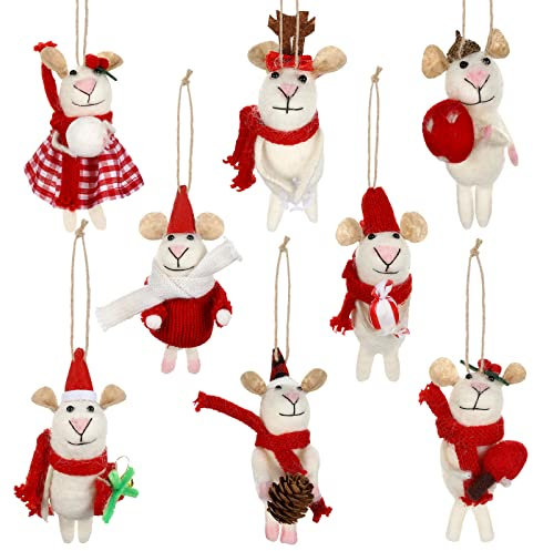 8 Stück Weihnachtsmäuse Wollfilz Maus Hängende Ornamente Dekorationen Handwerk Filz Niedliche Maus Baum Ornamente für Zuhause Weihnachten Hängende Dekorationen Urlaub Hochzeit Geschenke