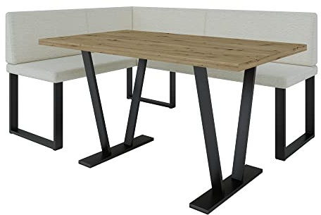 Eckbank Akiko Metal mit Tisch - Eckbankgruppe für Ihrem Esszimmer, Küche modern, Sitzecke, Essecke. Perfekt für Küche, Büro und Rezeption. Solide und Starke Verarbeitung. (INARI 22, 168x128 Links)