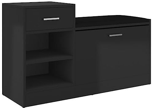 vidaXL Schuhbank Schuhschrank Sitzbank Schuhablage Schuhregal Schuhaufbewahrung Schuhständer Schuhkipper Hochglanz-Schwarz 94,5x31x57cm Holzwerkstoff