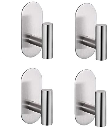 Ganchos Adhesivos para Pared 4 Piezas-XINGLO-Gancho Pared Sin Taladro Gancho Acero Inoxidable SUS304, Soporte Toallas sin Taladro, Colgador para Baño Cocina Albornoz Ropas Trapos, Plata