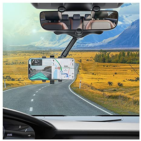 CGEAMDY - Soporte de teléfono para espejo retrovisor, soporte multifuncional giratorio y retráctil para teléfono móvil, ajuste de rotación de 360° para todos los móviles y vehículos
