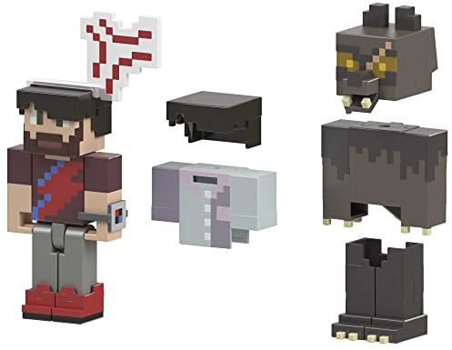 Mattel Minecraft Minecraft Game, Rougarou and Anger Vein, Creator Series Action Figures and Accessories Expansion Pack, 3.25-inch Collectible Gift for Kids, HNW10,Black
