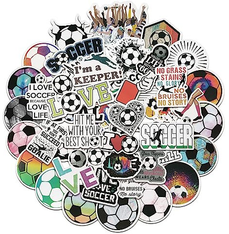 COLOFALLA 50 Stk Fußball Sticker Sport Football Fussball Aufkleber Wasserfest Basteln Deko für Kindergeburtstag Flasche Skateboard Laptop Album Fahrrad Party Mitgebsel Geschenk Junge Mädchen (Fußball)
