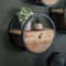RINGO-Living Rundes Regal Metall & Massivholz mit Schublade, Hängende Kommode aus Hartholz & Metallumrandung, Wandregal Blumentopf Ablage mit Stauraum, Küchenregal Rund, Designer Wandregal Rund