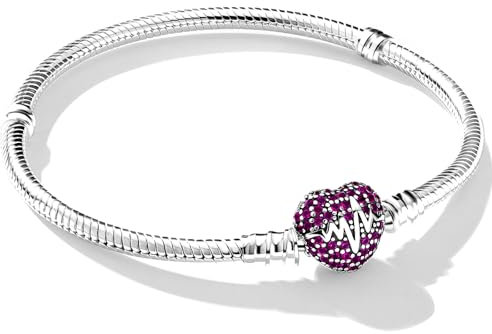 Jokmeo Schlangen-Gliederarmband 925 Sterling Silber Damen Armband für Charm Beads, Silberschmuck für Valentinstag Muttertag Geburtstags Weihnachten Geschenk für Frauen(Rotes Herz,18cm)