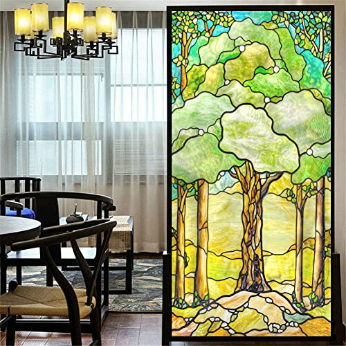 Dekorative Fensterfolie, Sichtbarkeit, Baum, statisch haftender Fensteraufkleber, kein Kleber, mattierte Fensterverkleidungen, Fenstertönung (B x L), 52 x 80 cm
