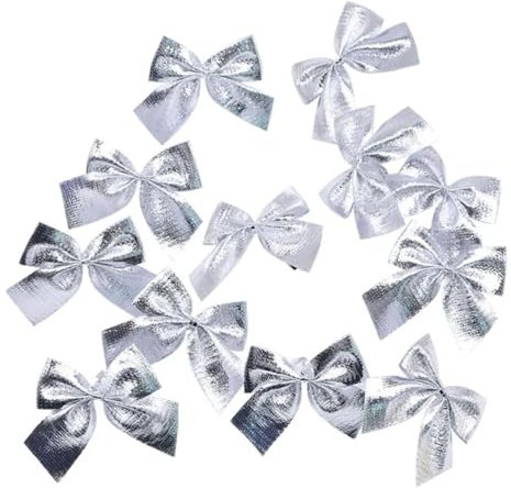 48/24/32/12 Stück Weihnachtsbaumschleifen, 5,1 cm, kleine Schleife für Geschenkverpackung, Weihnachtskranz, Ornament, Weihnachtsbaumschmuck (Silber, 48 Stück)