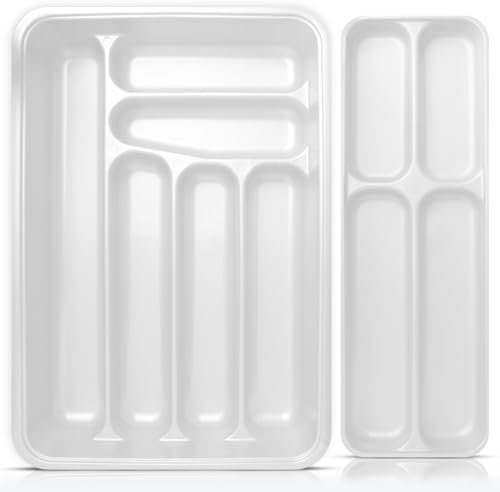 Mypicompany. Besteckkasten für Schublade in doppelter Höhe, Besteckkasten für Küchenschublade, Besteckablage und andere Utensilien in Weiß.