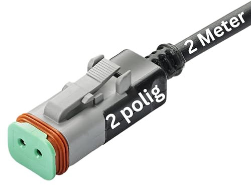 Kalitec Deutsch DT06-2S 2 polig mit angespritztem 2 Meter PUR Kabel 2x0,75 mm² schwarz I konfektioniertes Kabel mit Buchse I Buchsengehäuse wasserdicht I vorkonfektionierte anschlussfertige Leitung