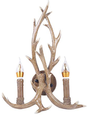 Queeucaer Retro Geweih Wandleuchte Geweih Wandlampe Bar Wandlampe Kreativ Harz WandbeleuchtungGeeignet für Flure, Räume,Wohnzimmer, Restaurants Enthält zwei Glühbirnen