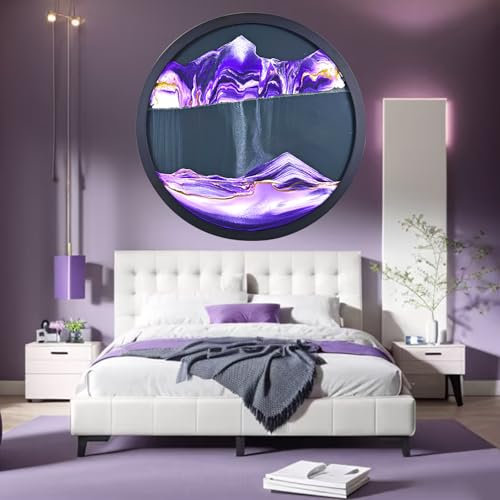 JZWLW Sandbilder zum Drehen 3D Sandscape-moving sand art 44-60cm Rund Glas Tiefsee Sandbild In Bewegung Display Fließender Sand Kunst Handwerk,Kinder-Bastelsets Sand Geschenke (lila + schwarz-44cm)