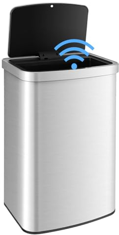 COSTWAY Cubo de Basura Automático de 50L, 39 x 29,5 x 82 cm | Cubo de Basura Cocina con Sensor de Movimiento Infrarrojo y Tapa de Cierre Suave, Papelera Cocina para Cocina Baño Oficina