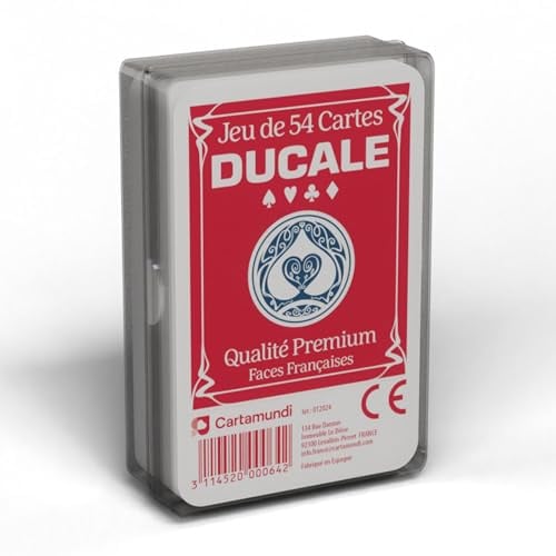 Ducale Origine - Jeu de 54 Cartes - Jeu de Poker, Président, Palmito, 8 Américain - Coloris aléatoire (Bleu ou Rouge) - Boîte Plastique
