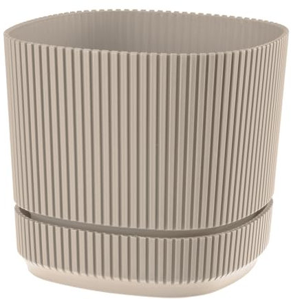 VERDENIA PERA Vaso da fiori con sottovasi, leggero, per interni ed esterni, materiale sintetico di alta qualità, elegante superficie opaca, 17 x 17 x 15 cm, beige