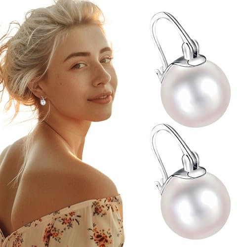 Perle Huggie Hoop Ohrringe, WGXIA elegante Perle Ohrringe S925 Silber Pin Clasp für Frauen Mode baumeln Ohrringe Geschenk für Sie (White pearl)