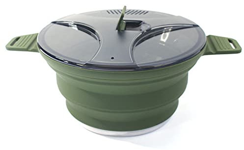 Fluaonb Pentola Pieghevole per Esterni Pentola per Escursionismo nel Silicone Pentola per Picnic Portatile Fornello da nel Acciaio Inossidabile, Verde