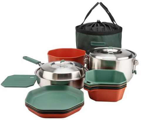 Gerber Gear ComplEAT Cook Set - Dishwasher-Safe Camping Cookware for Outdoor Cooking - Includes Saute Pan, Stock Pot, 4 Plates, 4 Bowls, Mixing Bowl & More