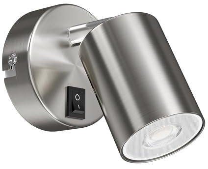 ledscom.de Wandspot WAIKA, einflammig, mit Schalter, edelstahl matt, inkl. GU10 LED (warmweiß, 7,6W, 1103lm, 33°)
