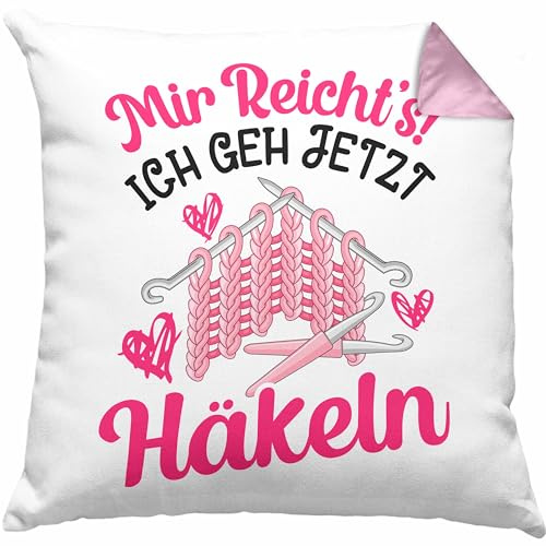 Trendation Häkeln Zubehör Kissen mit Füllung 40x40 Geschenk Stricken Geschenke Häkel Oma Mir Reichts Ich GEH Häkeln (Rosa)