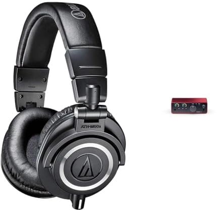 Audio-Technica M50x Auriclares Profesionales para Monitorizacoin Negro & Focusrite Scarlett Solo 4.ª Gen. Interfaz de Audio USB para guitarristas, Cantantes o productores.