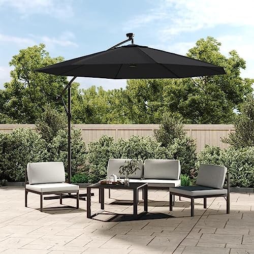 Iiaky Ersatzbezug für Ampelschirm Schwarz 300 cm Patio Umbrellas Ersatzbespannung Terrassenschirmabdeckungen
