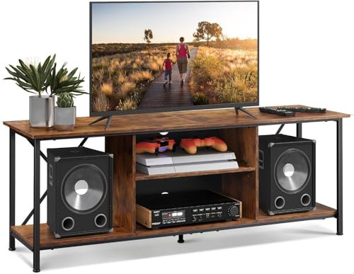WLIVE TV Stand, TV Unit for TV up to 65 Inch, 140cm TV Cabinet Table with Storage, Wooden TV Console for Living Room, Farmhouse Industrial TV Console for Bedroom and Bedroom, Rustic Brown