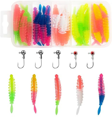KHDULQ Leurre Souple,35 Pièces Tete Plombee Hamecon Peche Truite Cuillere Kits la Cuiller Lot de Cuillère Pêche Leurres Souples Kit pour Cuillers,Convient Les Ruisseaux,Lacs,Les Étangs