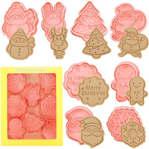 Moldes Galletas Navidad 8 Piezas Cortadores de Galletas de Navidad 3D Moldes para Galletas Moldes de Galletas de Plástico Cortador Galletas para Cookie, Galletas, Fondant, Decoración