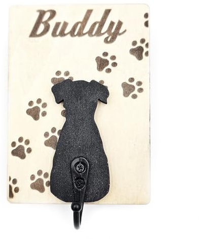 Personalised Dog Lead Holder Custom Wall Mounted Pet Lead, Leash or Chain Storage Hooks, Small Slot For Doggie Pooh Bag Storage, Gift For Dog Owners