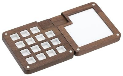 AORHOFJ 1 Pièce Palette de Croquis Portable en Bois,Mini Palette de Voyage avec 15 Grilles pour Aquarelle,Plateau de Mélange avec Couvercle pour Aquarelle, Peinture à l'Huile, Peinture à la Gouache
