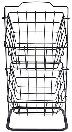 CLEADONG 2 cestas colgantes para frutas, frutero para cocina, cesta de alambre apilable, montaje en pared para guardar verduras, frutas y aperitivos (negro)
