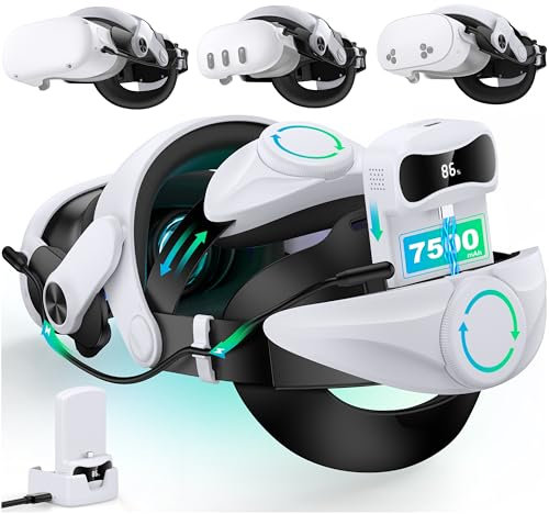 Mocagen Head Strap for Meta Quest 3S/Quest 3/Quest 2 with Digital Display Battery Pack & Charger Dock, Extra Time, Enhance Comfort VR Headset Accessories