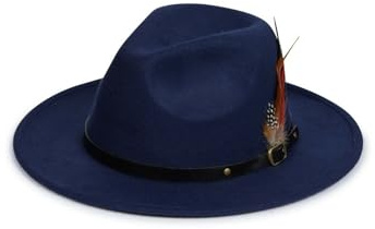 Nicky Adams Countrywear Men's and Ladies' Fedora Hat - Wide Brim Wool Felt Fedora with Adjustable Band and Removable Feather, One Size Fits All - Cowboy Country Style, Showerproof