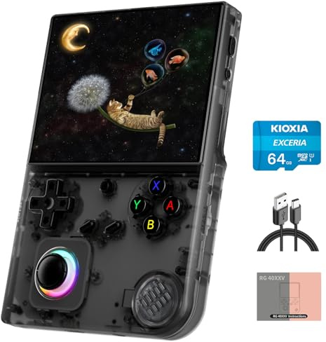 RG40XX V Linux OS - Consola de juegos portátil de 64 GB de almacenamiento, pantalla IPS de 4 pulgadas, H700 de cuatro núcleos, Bluetooth 4.2, batería de 3200 mAh, iluminación RGB de 16 m (negro