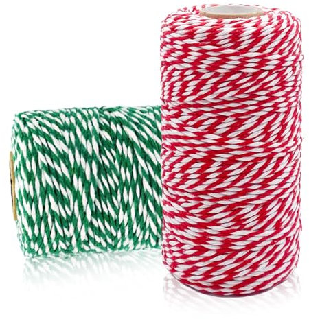 ZOSIGN 2 Pièces Ficelle Coton Noël, 2mm 100M Corde Vert et Rouge en Coton, Ficelle de Noël pour Emballage Cadeau de Noël, Pâtisserie, Cuisine, Bricolages et Décoration